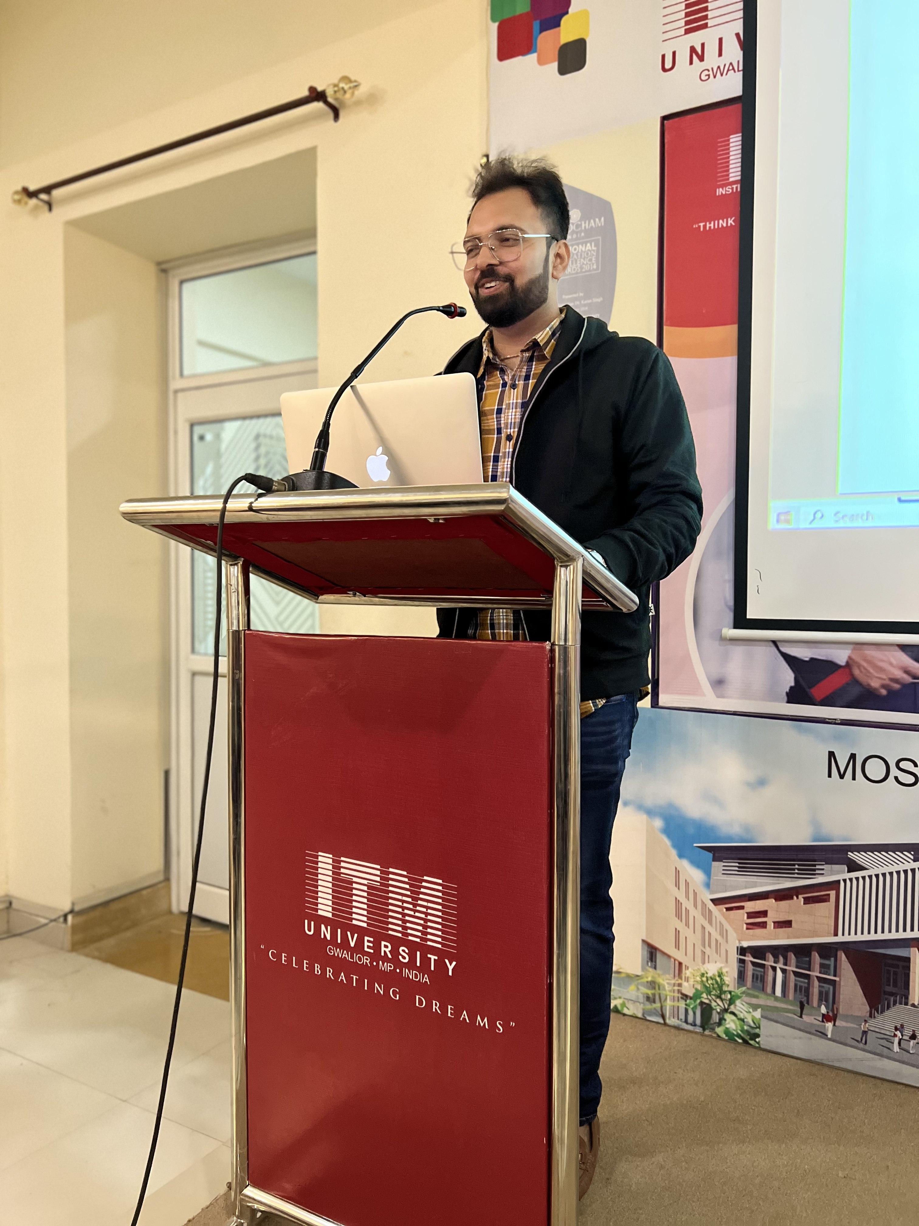 Amit Mishra speaking at ITM University